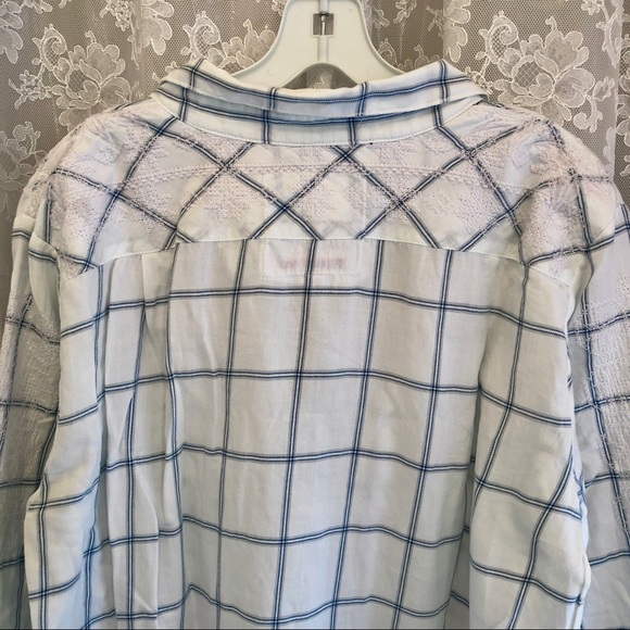 JOHNNY WAS * White Blue Plaid Embroidered Button Front Shirt - Picture 4 of 9